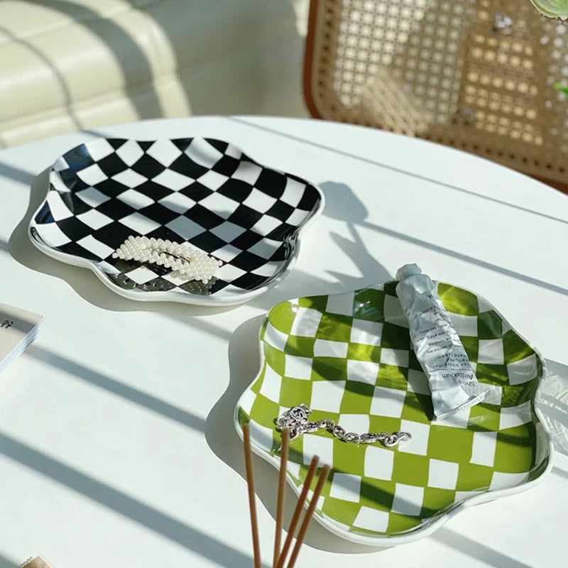 Wavy Checkered Ceramic Tray