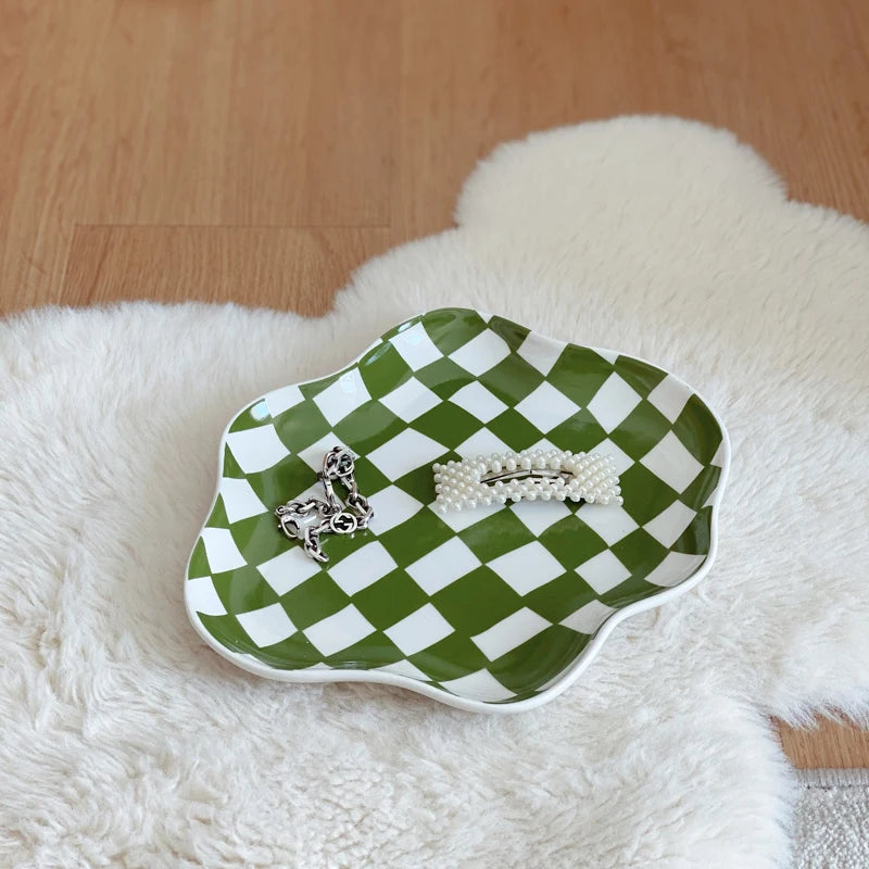 Wavy Checkered Ceramic Tray
