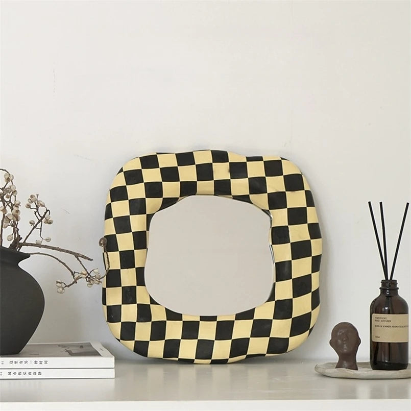 organic modern aesthetic check print mirror