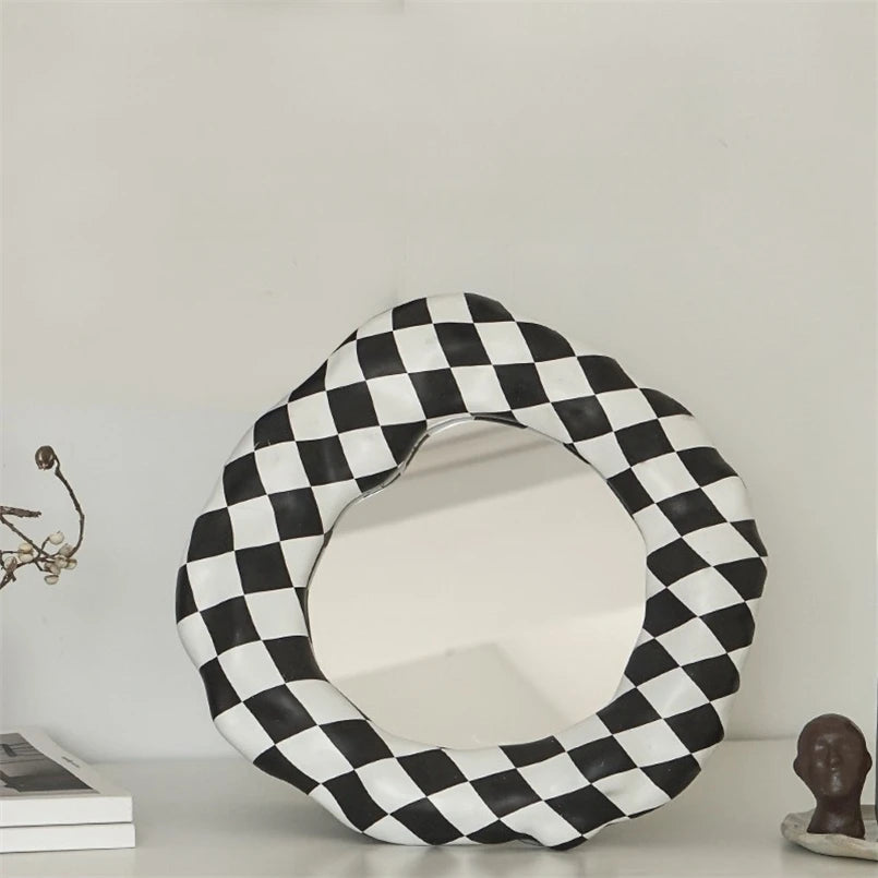 organic modern aesthetic check print mirror