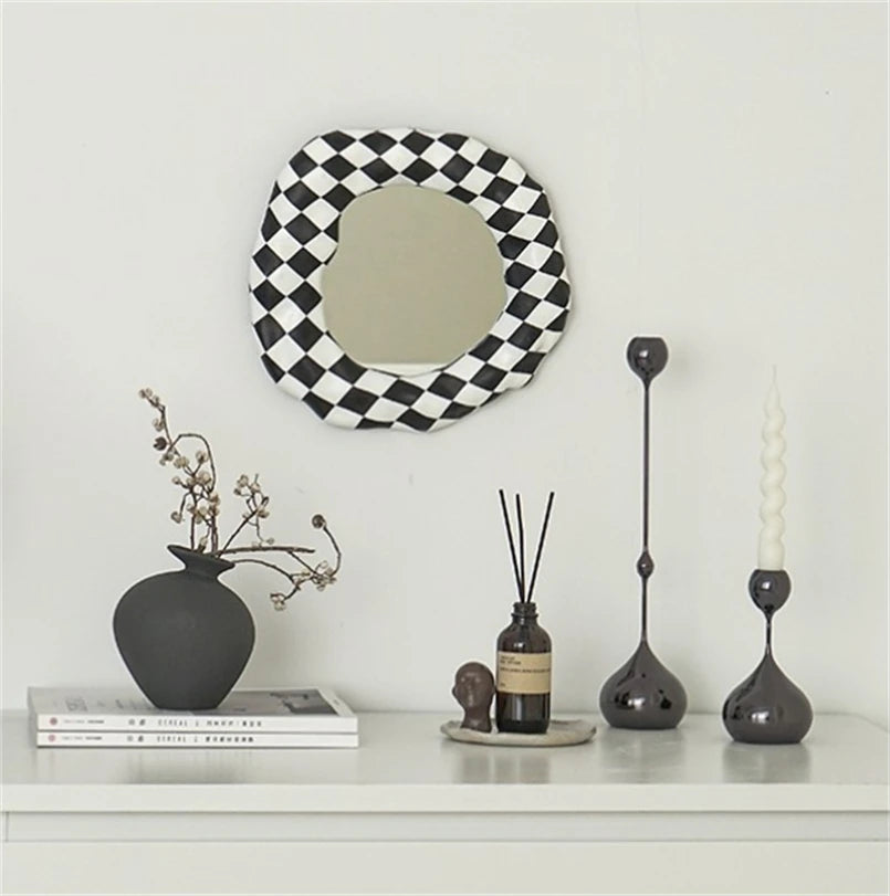 black and white wavy checker mirror